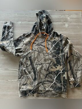 Knitswell Women’s Camo Hoodie in Gray & Black with Orange Drawcords